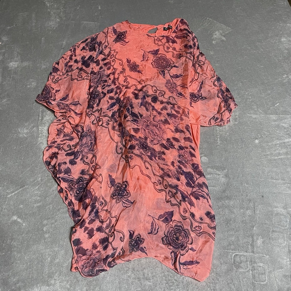 Made In Italy Silk Tunic Top Womens One Size Pink Coral Floral Lined Artsy Beach